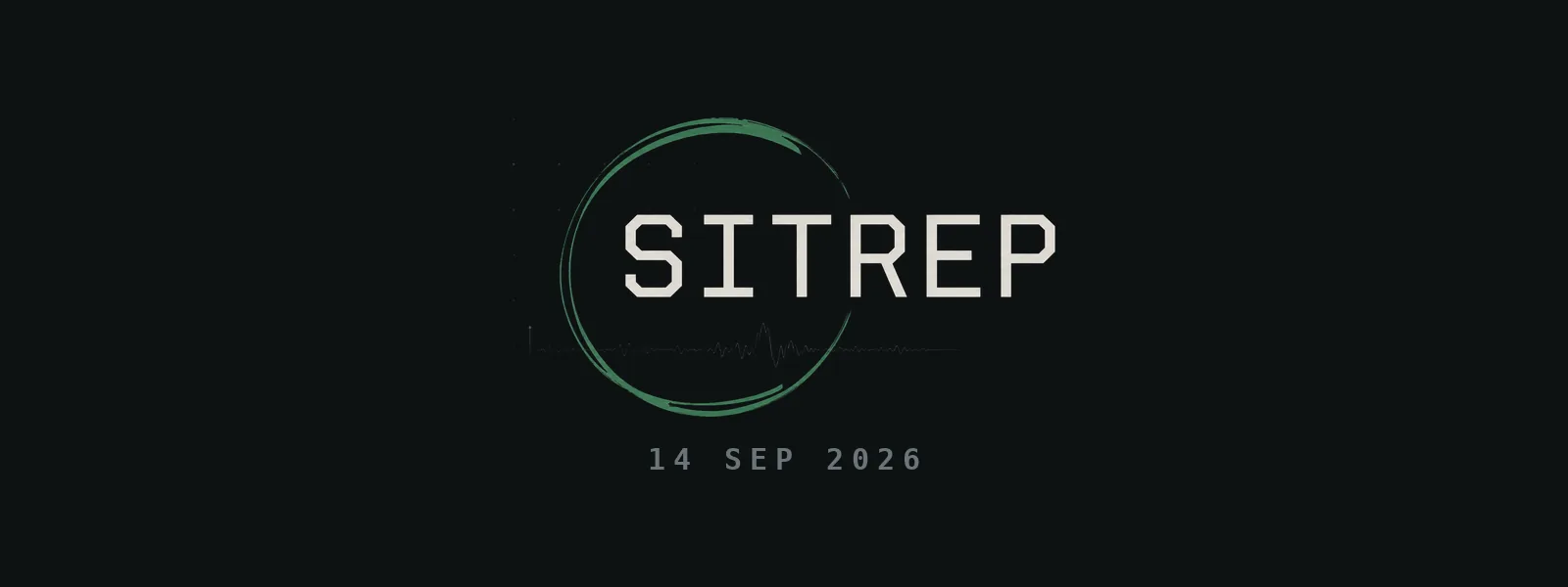 The word SITREP in a heavy technical monospace, set inside the Offensive Context hand-drawn green brush ring, dated 14 September 2026